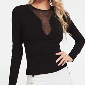 Guess Long Sleeved Top with Mesh V-neckline
